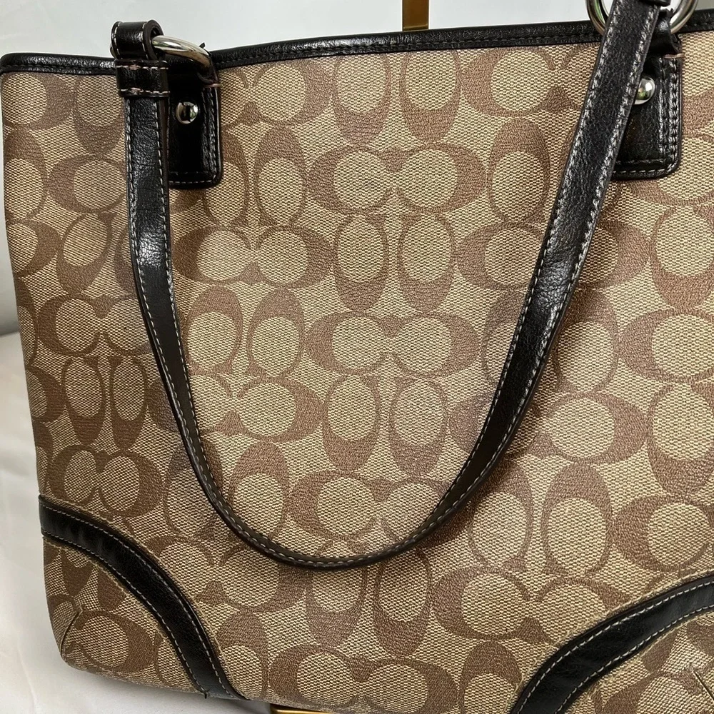 Authentic Coach F18917 Peyton Signature Logo Heritage Handbag Tote Brown Vtg Y2K